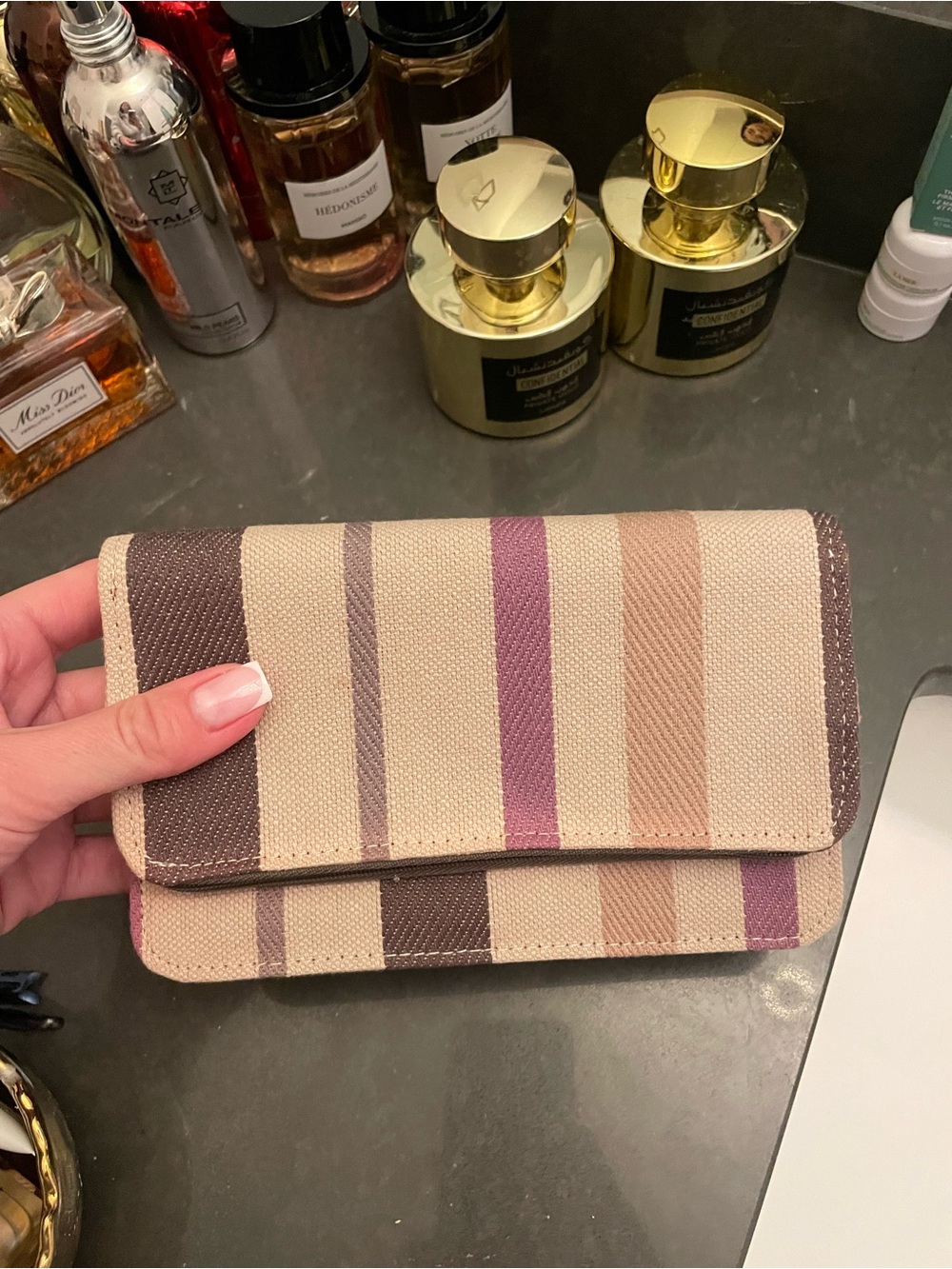 thirty-one Striped Canvas Wallet in Beige, Mauve, Brown